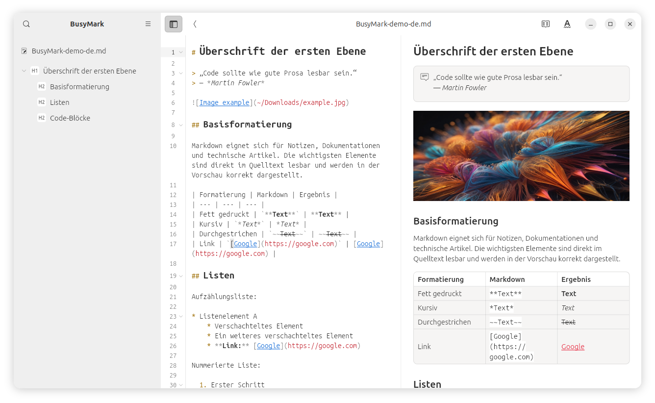 BusyMark split editor and preview view