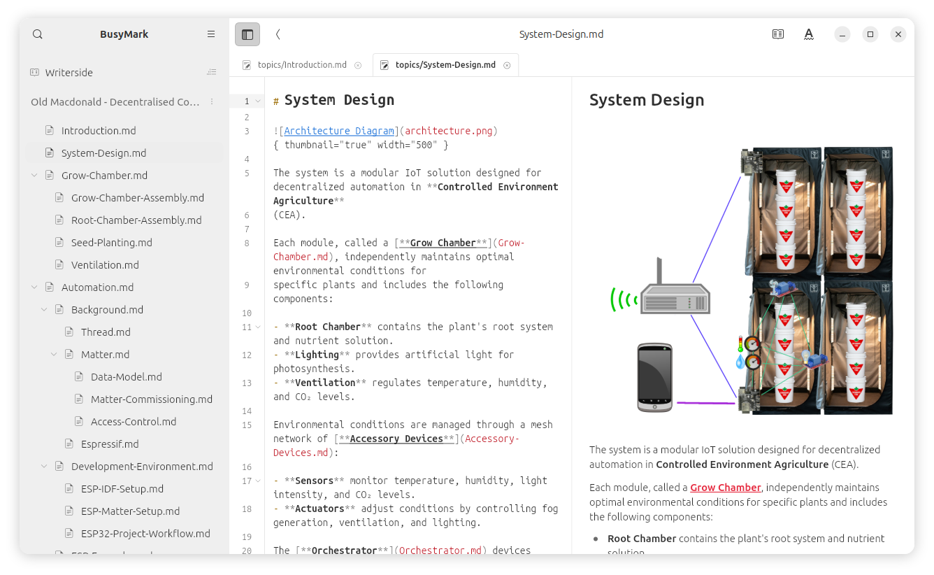 BusyMark split editor and preview view