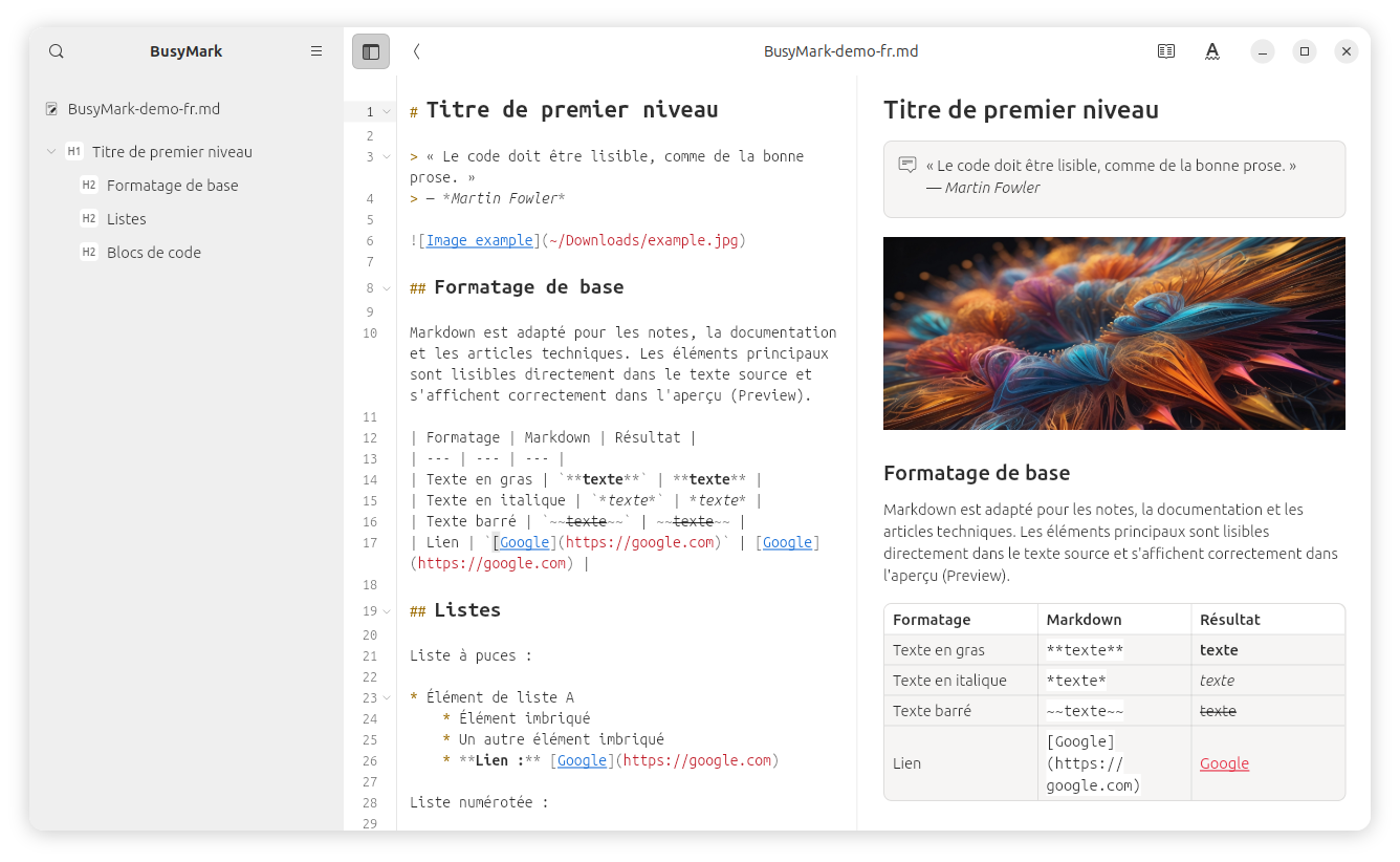 BusyMark split editor and preview view