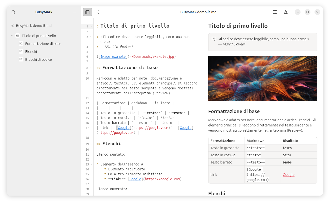 BusyMark split editor and preview view