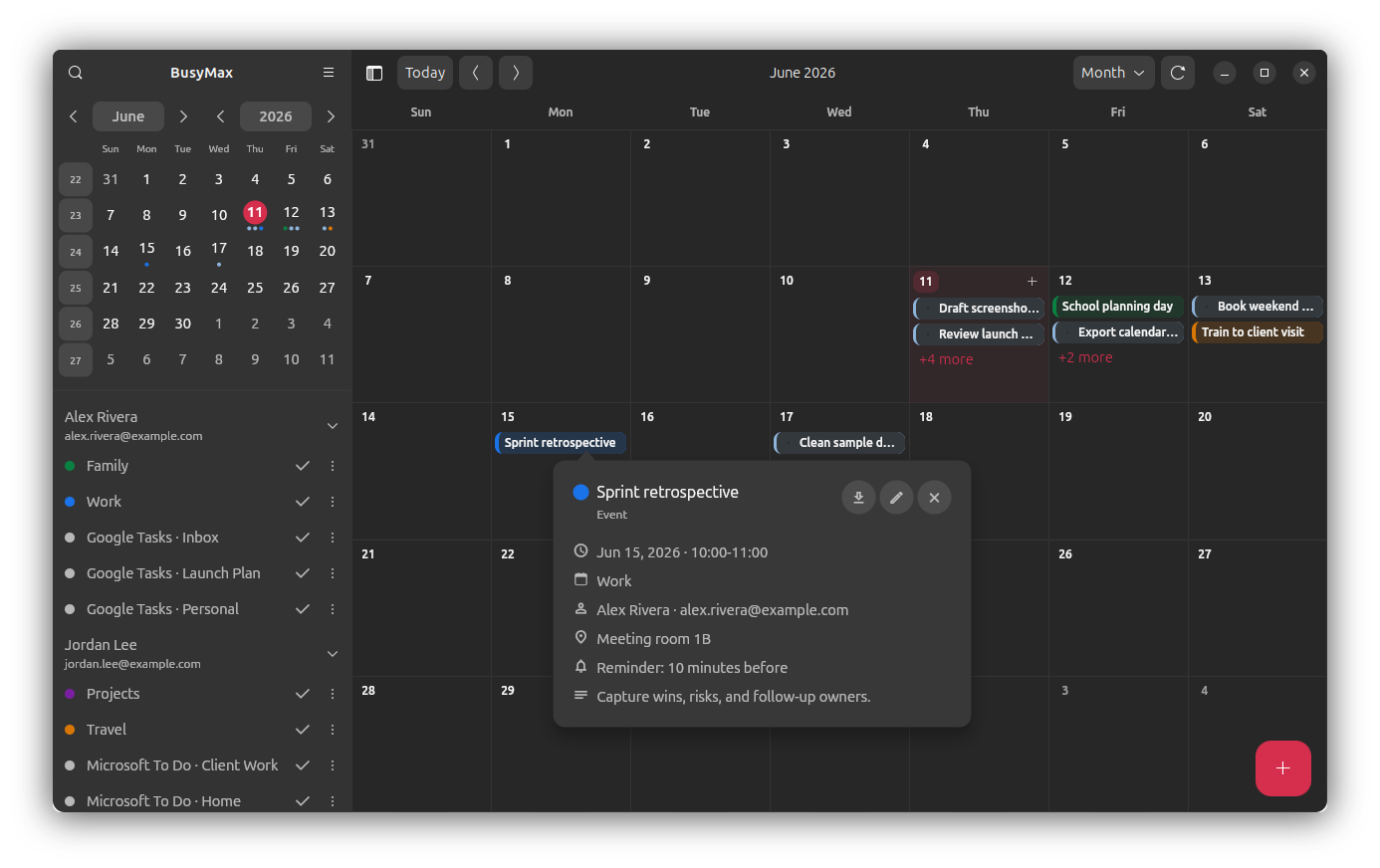 BusyMax month calendar view