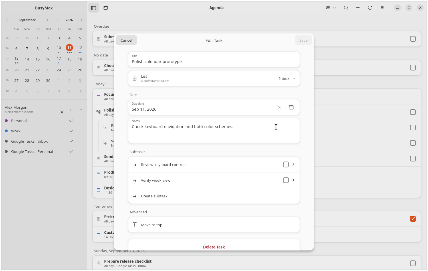 Task notes and subtasks
